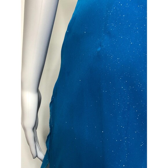 Y2K RAMPAGE Blue GLITTER Overlay, Cowl Neck, ASYMMETRICAL, Ruffle Dress S. AS IS - Picture 8 of 10